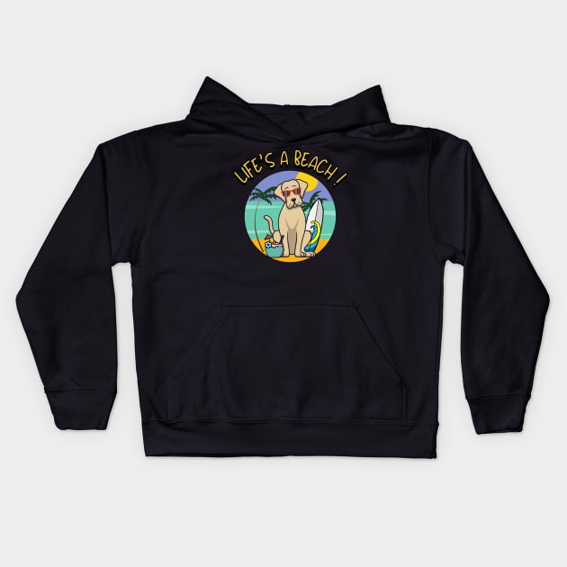Funny Big Dog is chilling on the beach Kids Hoodie by Pet Station